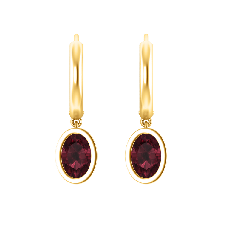 Bezel Drop Oval Garnet 18K Yellow Gold Earrings