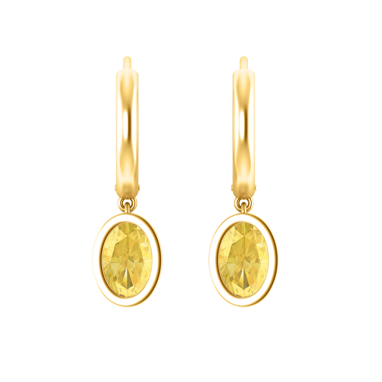 Bezel Drop Oval Yellow Sapphire 18K Yellow Gold Earrings