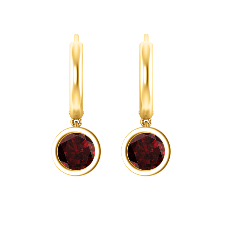 Bezel Drop Round Garnet 18K Yellow Gold Earrings