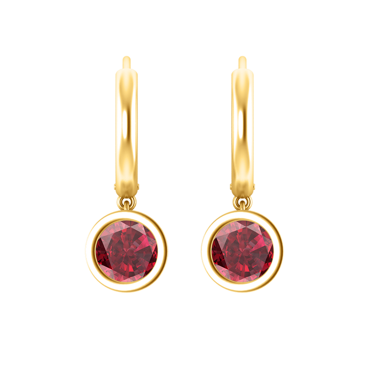 Bezel Drop Round Ruby 18K Yellow Gold Earrings