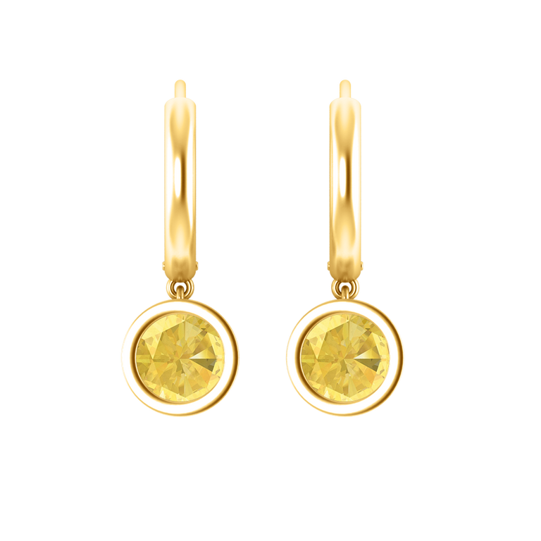 Bezel Drop Round Yellow Sapphire 18K Yellow Gold Earrings