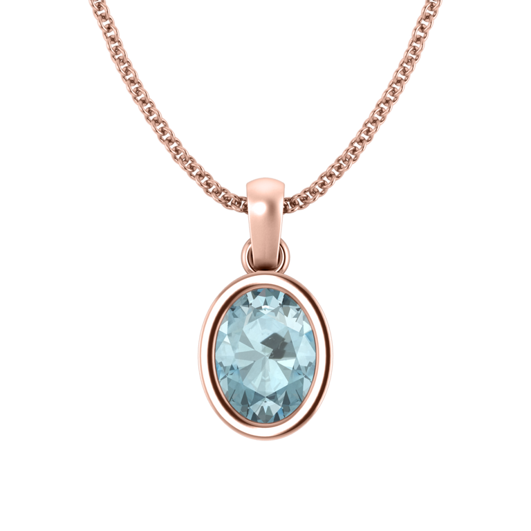 Bezel Oval Cut Aquamarine 18K Rose Gold Pendant Necklace