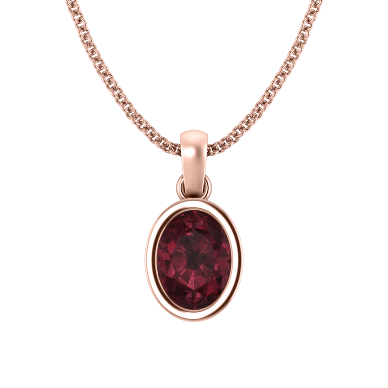 Bezel Oval Cut Garnet 18K Rose Gold Pendant Necklace