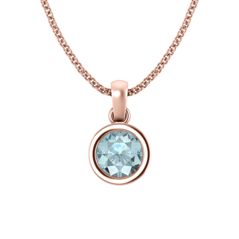 Bezel Round Cut Aquamarine 18K Rose Gold Pendant Necklace