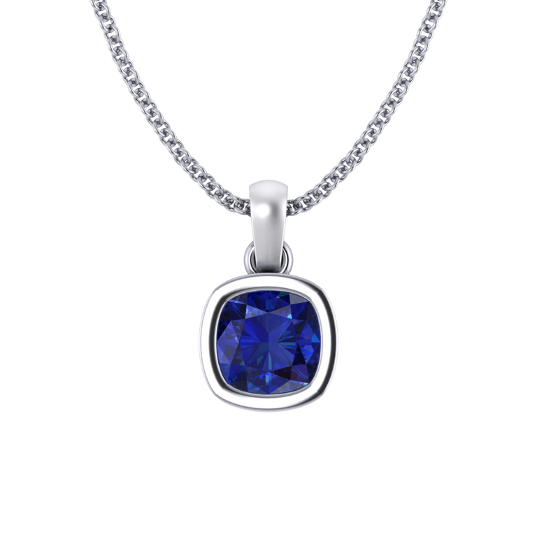 Bezel Blue Sapphire Pendant Necklace