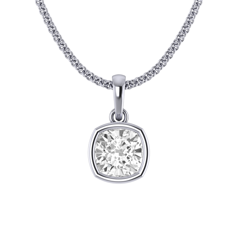 Bezel Cushion Cut Solar Diamond 18K White Gold Pendant Necklace