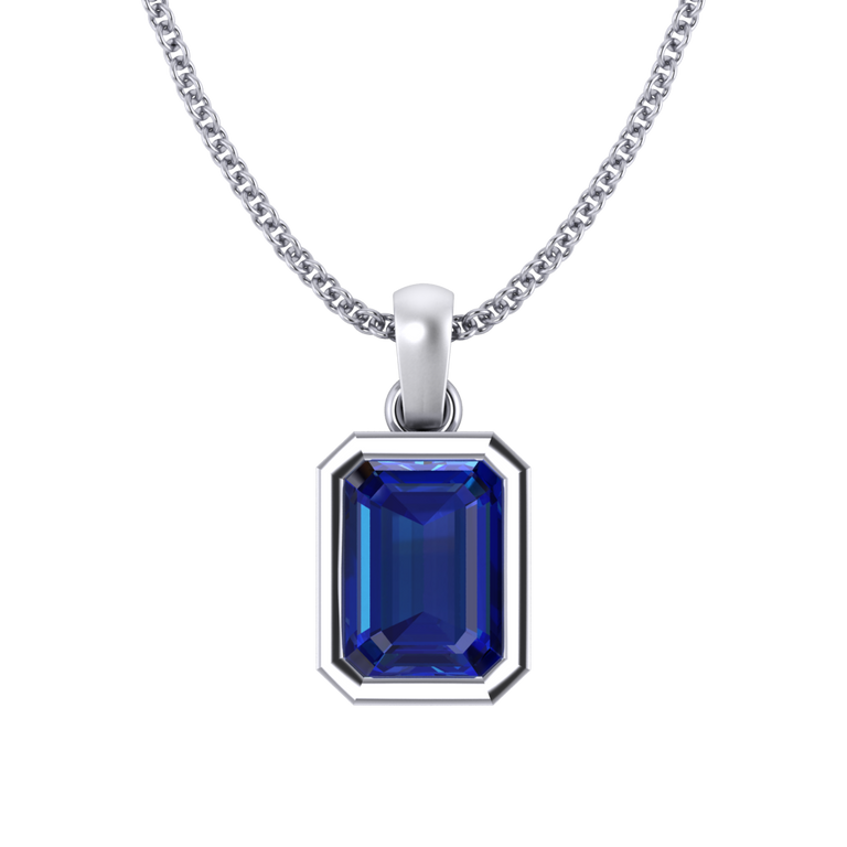 Bezel Blue Sapphire Pendant Necklace