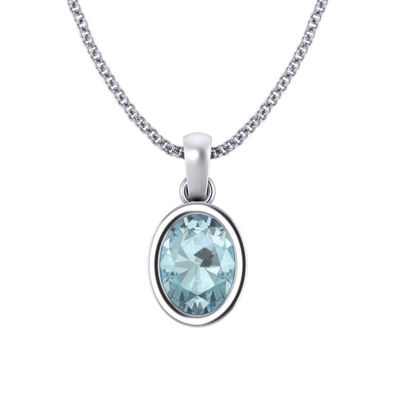 Bezel Oval Cut Aquamarine 18K White Gold Pendant Necklace