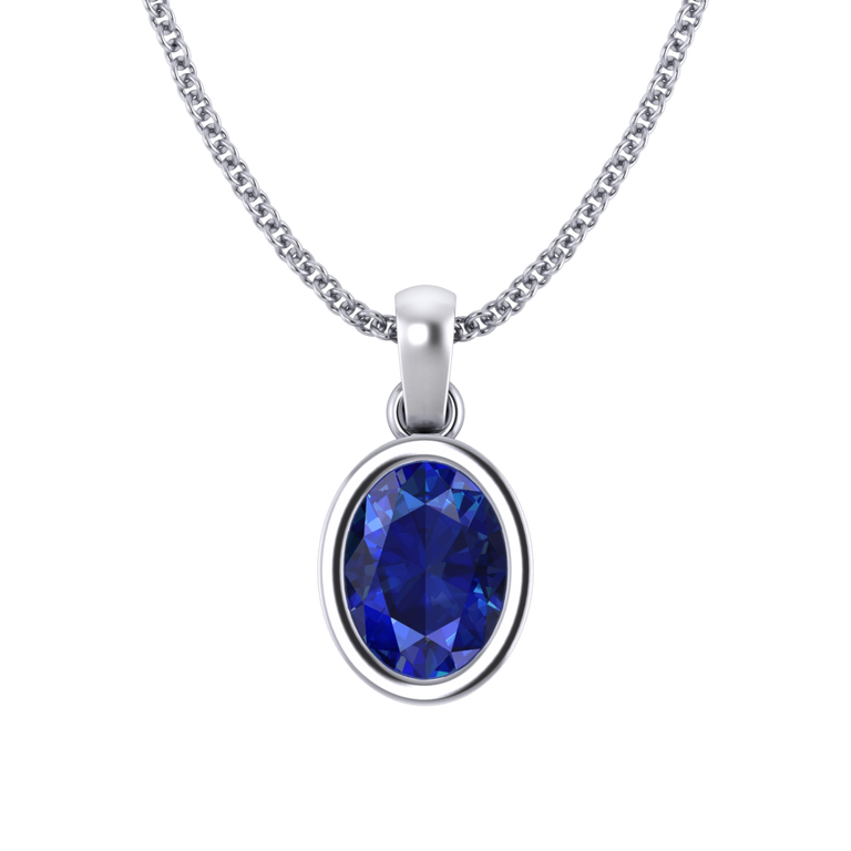 Bezel Blue Sapphire Pendant Necklace