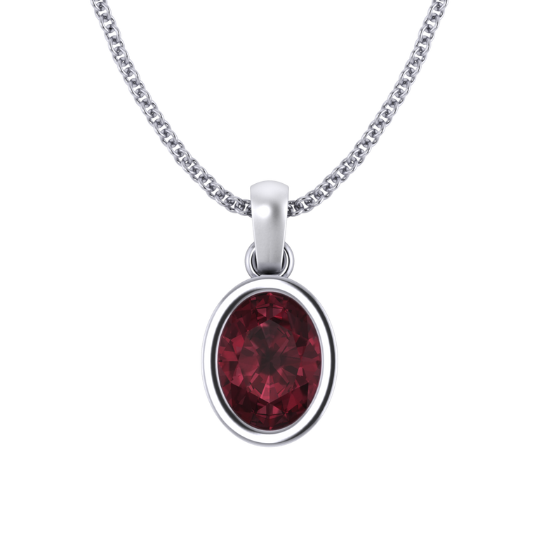 Bezel Oval Cut Garnet 18K White Gold Pendant Necklace