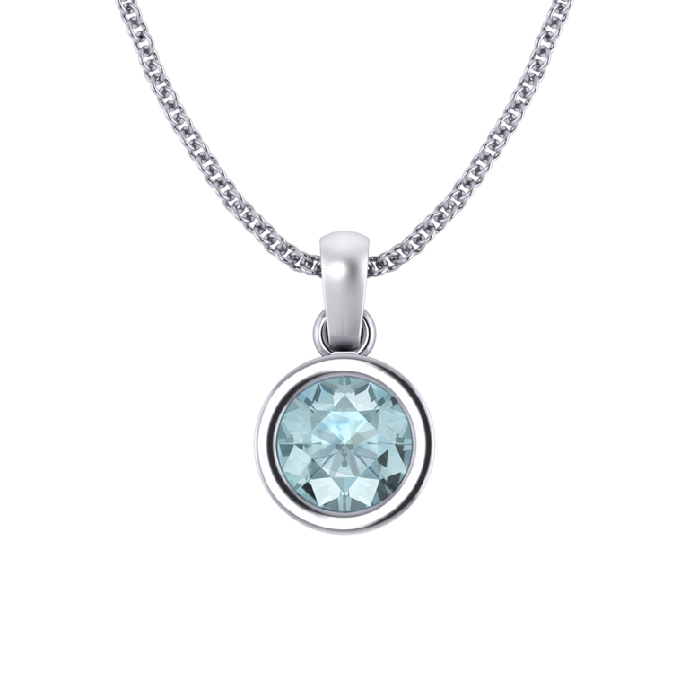 Bezel Round Cut Aquamarine 18K White Gold Pendant Necklace