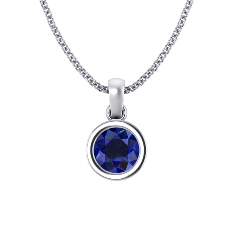Treasure Box Bezel Blue Sapphire Pendant Necklace 18k White Gold