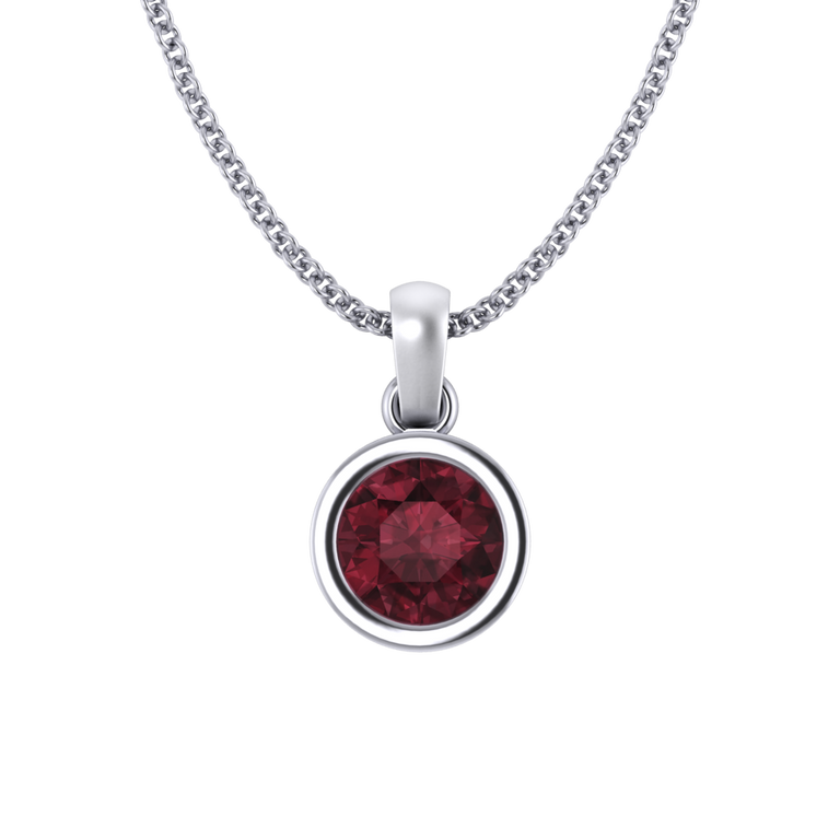 Bezel Round Cut Garnet 18K White Gold Pendant Necklace