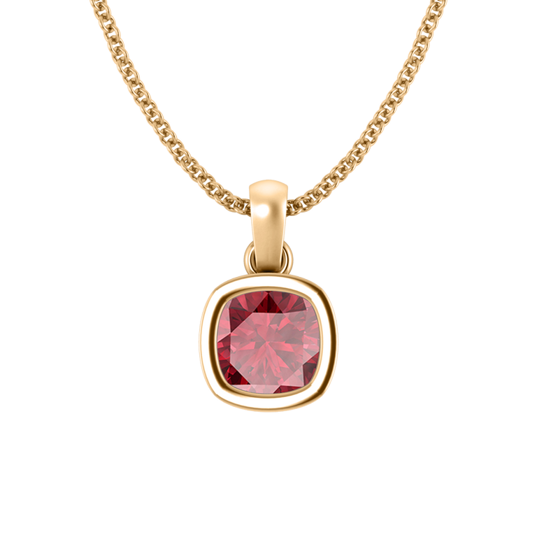 Bezel Cushion Cut Ruby 18K Yellow Gold Pendant Necklace