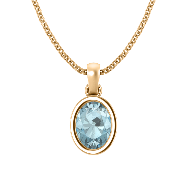 Bezel Oval Cut Aquamarine 18K Yellow Gold Pendant Necklace