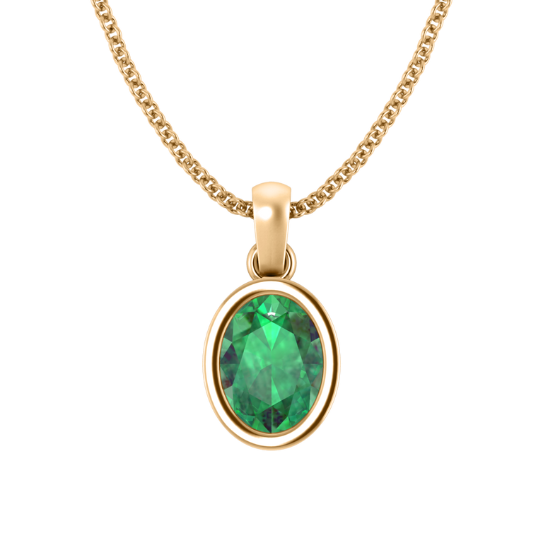 Bezel Oval Cut Emerald 18K Yellow Gold Pendant Necklace