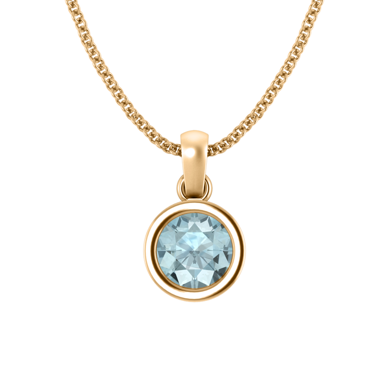 Bezel Round Cut Aquamarine 18K Yellow Gold Pendant Necklace