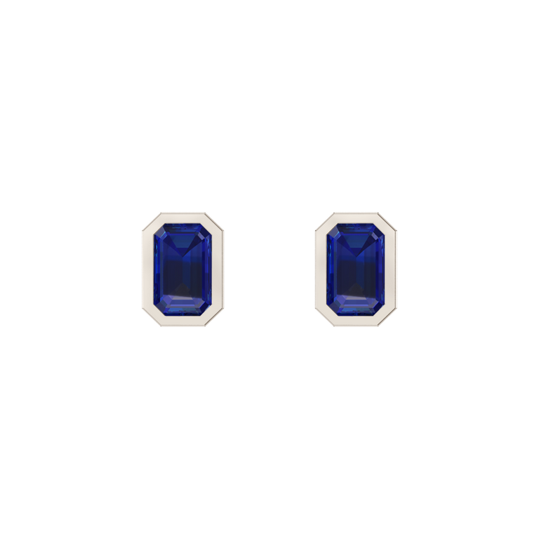 Bezel Stud Blue Sapphire Earrings