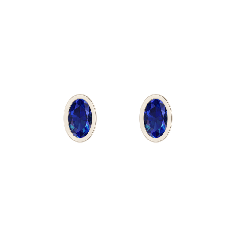 Bezel Stud Blue Sapphire Earrings