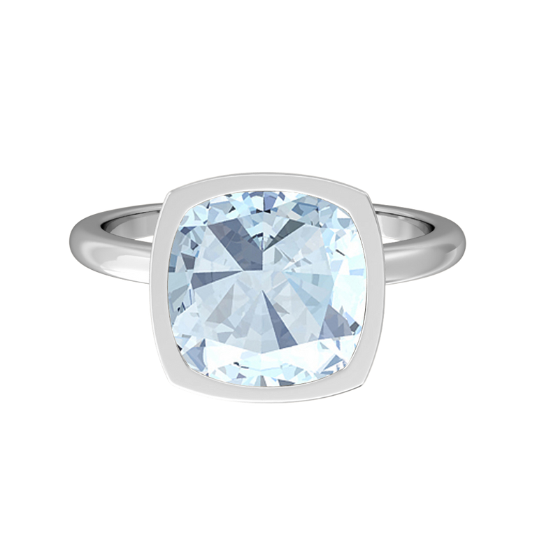 Bezel Cushion Aquamarine Platinum Ring