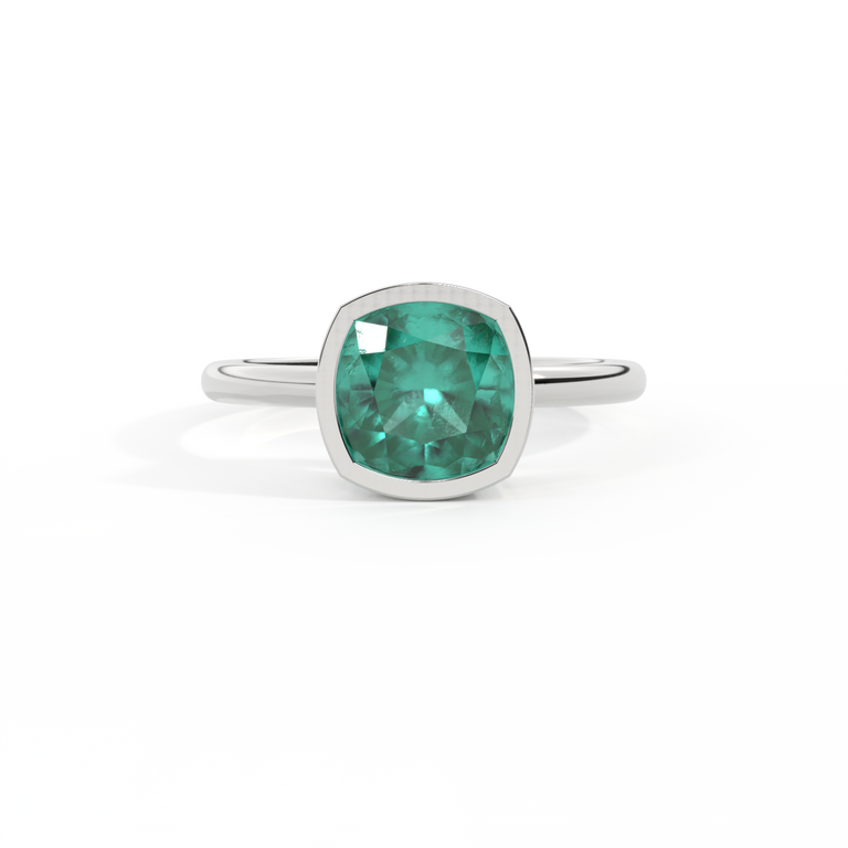 Bezel Cushion Emerald Platinum Ring