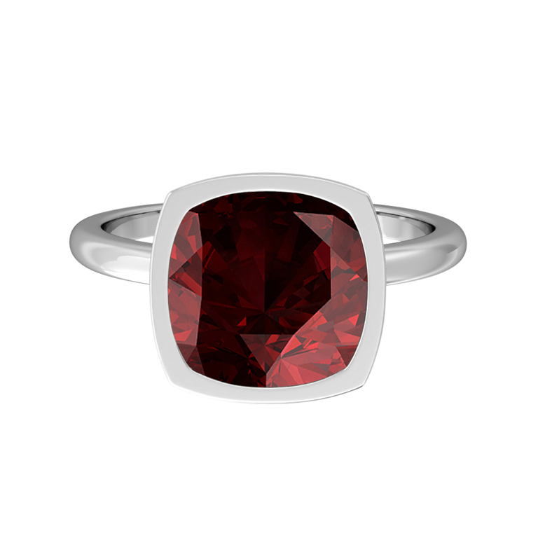 Bezel Cushion Garnet Platinum Ring