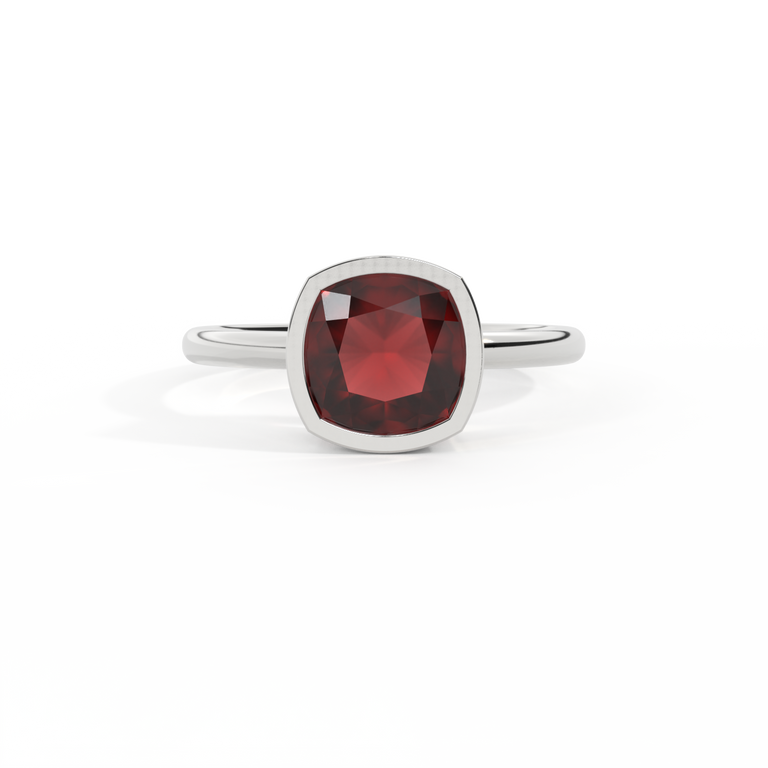 Bezel Cushion Garnet Platinum Ring