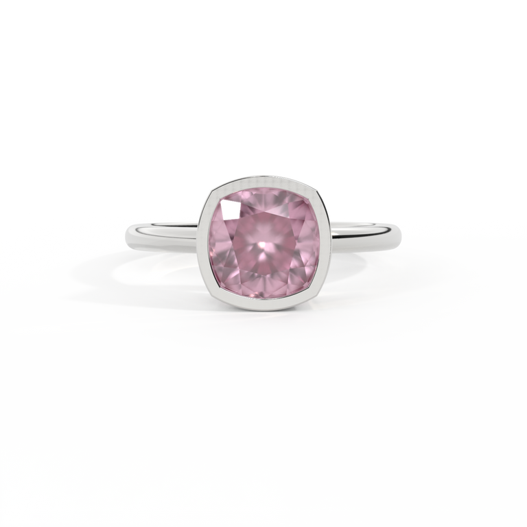 Bezel Cushion Pink Sapphire Platinum Ring
