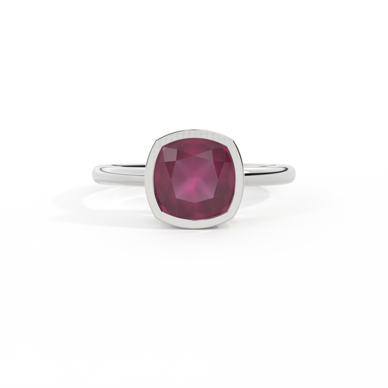 Bezel Cushion Ruby Platinum Ring