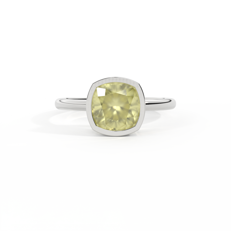 Bezel Cushion Yellow Sapphire Platinum Ring