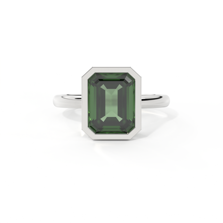 Bezel Emerald Green Sapphire Platinum Ring