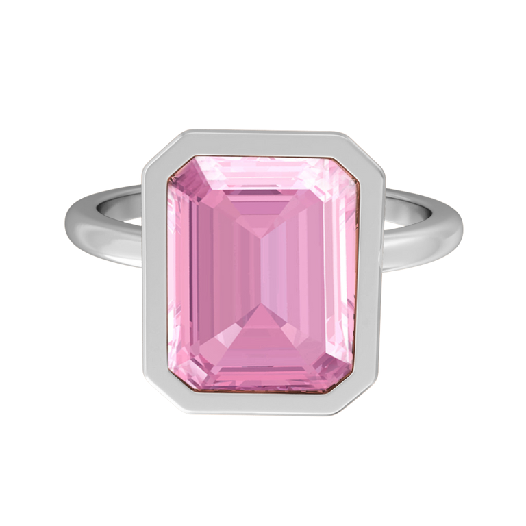 Bezel Emerald Pink Sapphire Platinum Ring