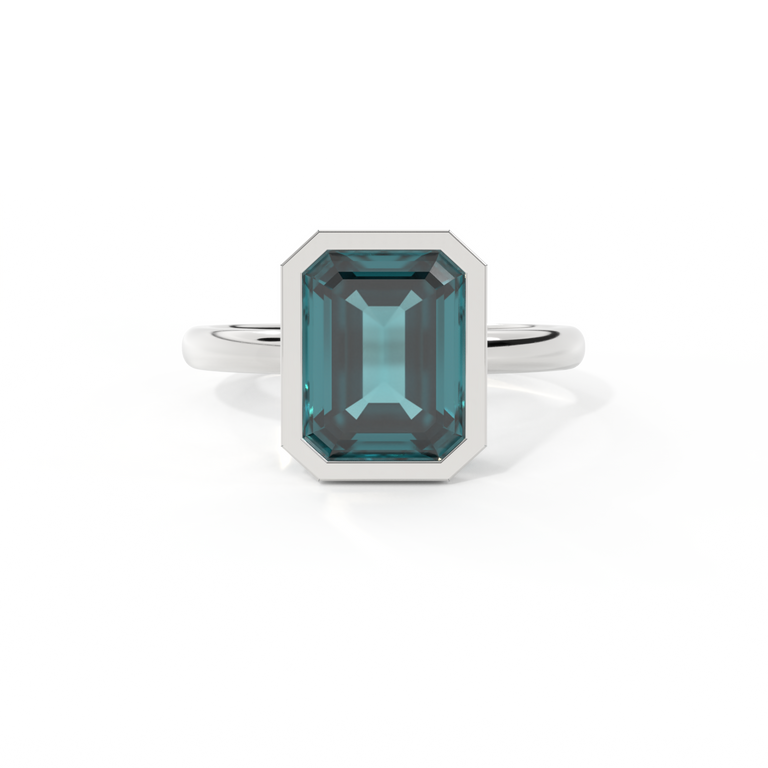 Bezel Emerald Teal Sapphire Platinum Ring