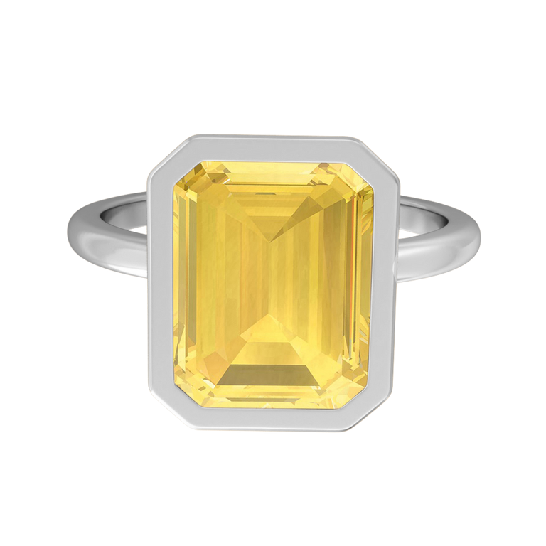 Bezel Emerald Yellow Sapphire Platinum Ring