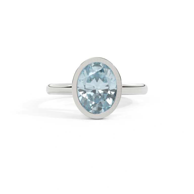 Bezel Oval Aquamarine Platinum Ring