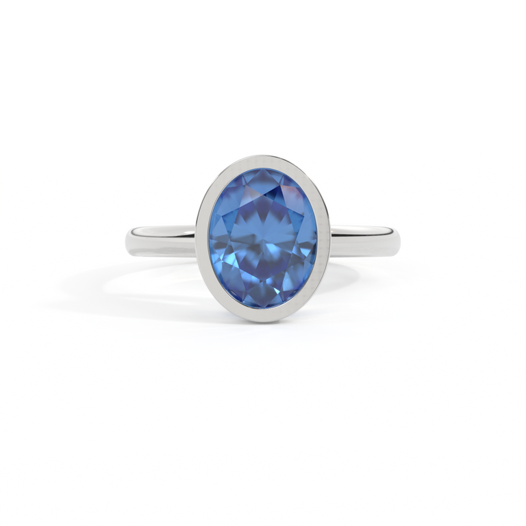 Bezel Oval Blue Sapphire Platinum Ring