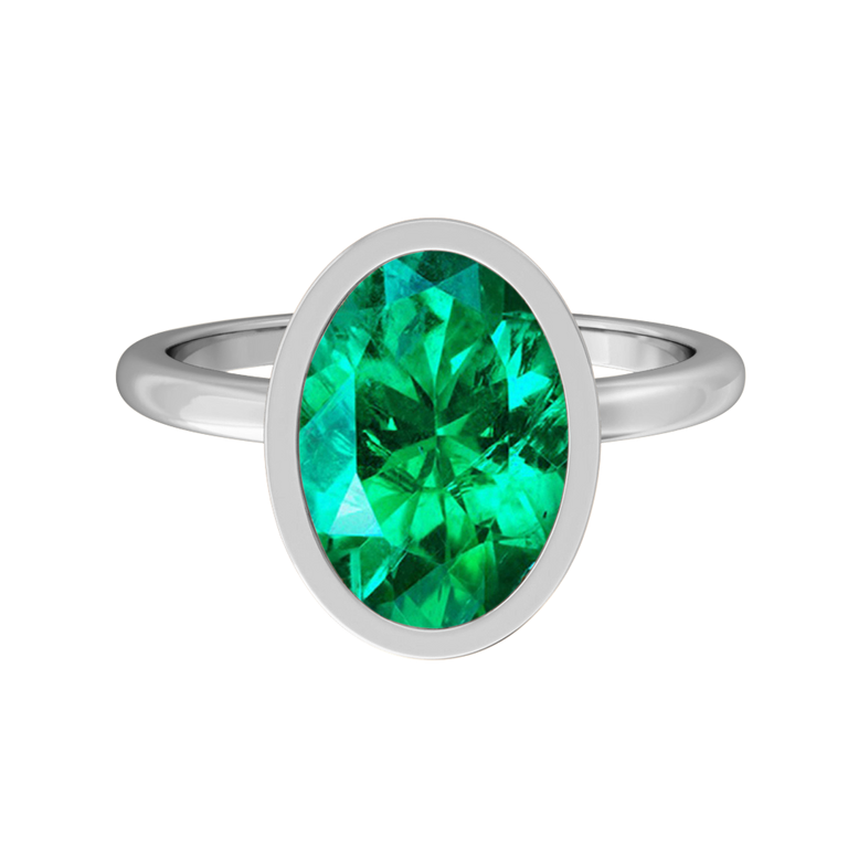 Bezel Oval Emerald Platinum Ring