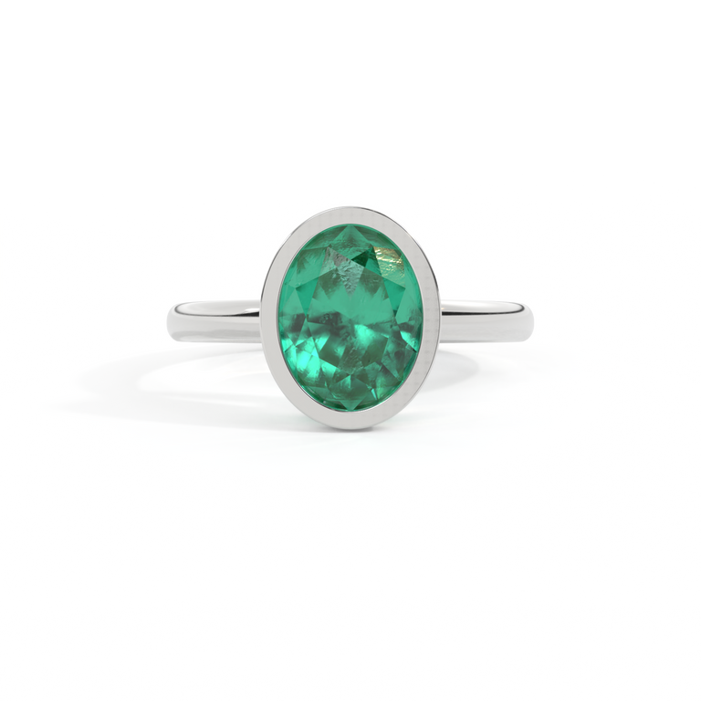 Bezel Oval Emerald Platinum Ring
