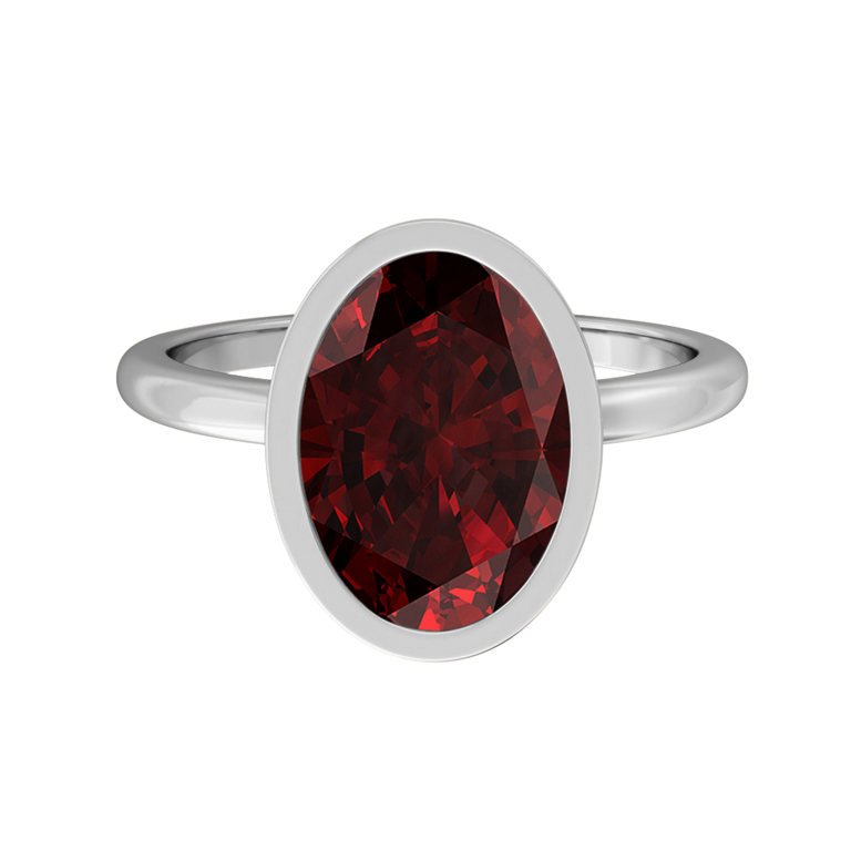 Bezel Oval Garnet Platinum Ring