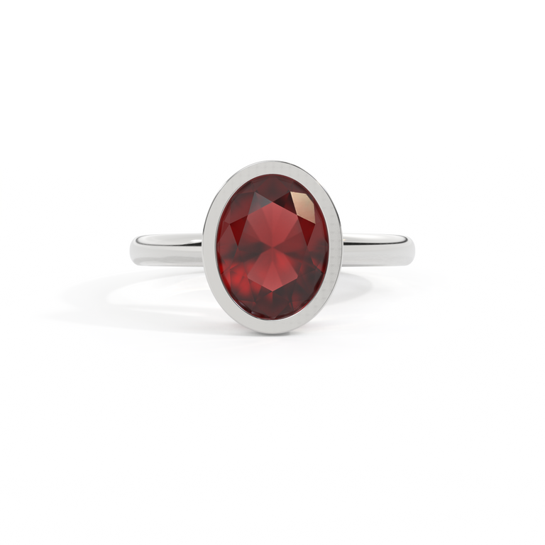 Bezel Oval Garnet Platinum Ring