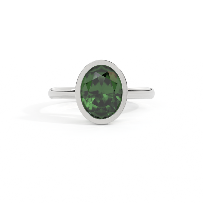 Bezel Oval Green Sapphire Platinum Ring