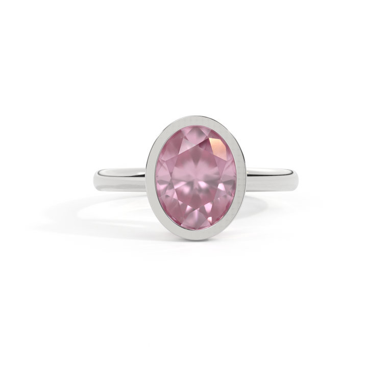 Bezel Oval Pink Sapphire Platinum Ring