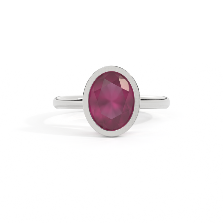 Bezel Oval Ruby Platinum Ring