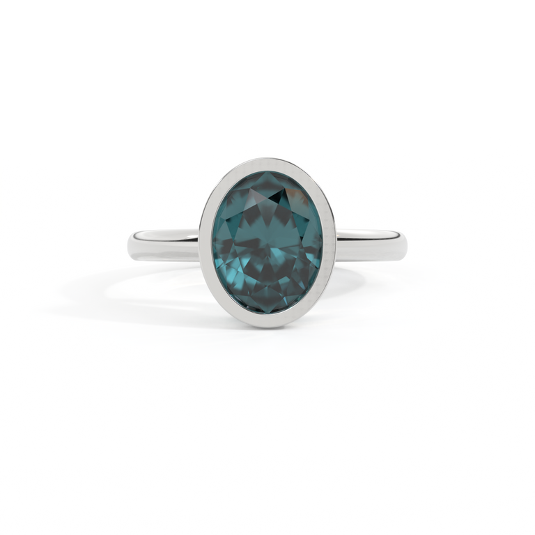 Bezel Oval Teal Sapphire Platinum Ring