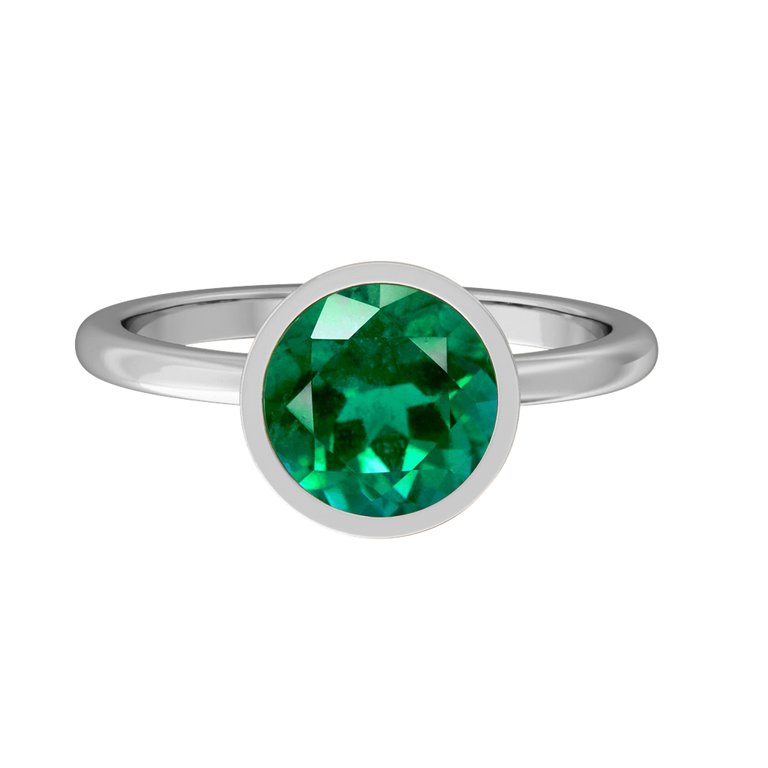 Bezel Round Emerald Platinum Ring