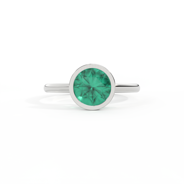 Bezel Round Emerald Platinum Ring