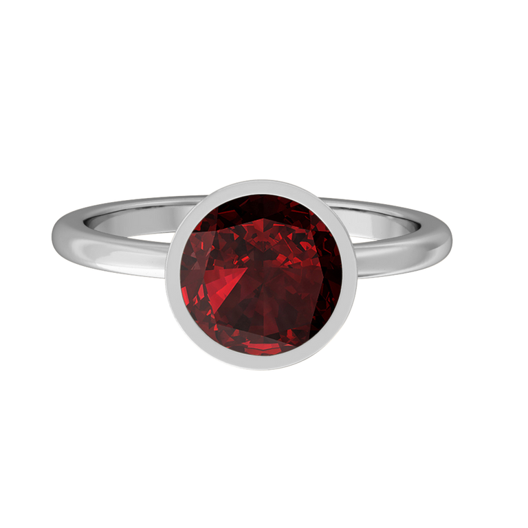 Bezel Round Garnet Platinum Ring