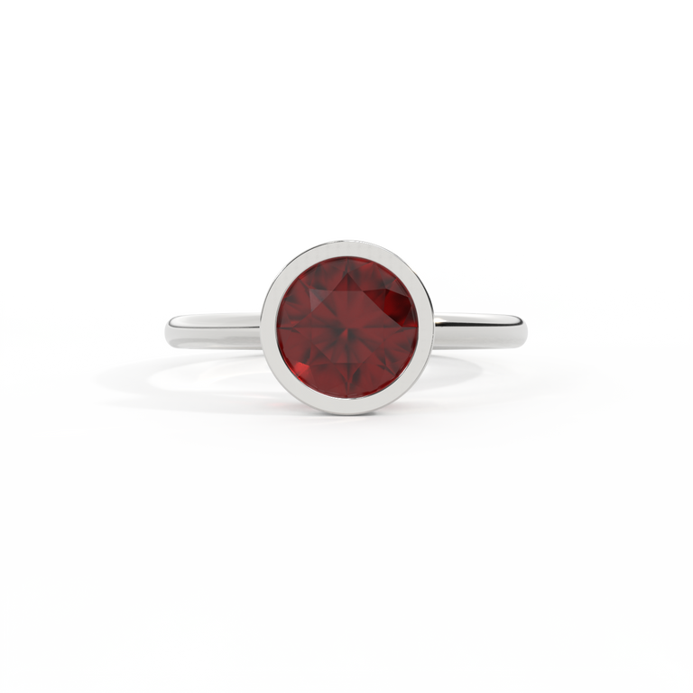 Bezel Round Garnet Platinum Ring
