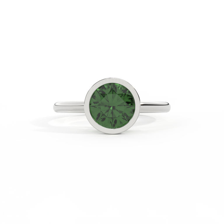 Bezel Round Green Sapphire Platinum Ring