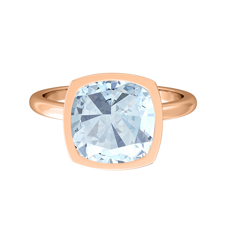 Bezel Cushion Aquamarine 18K Rose Gold Ring